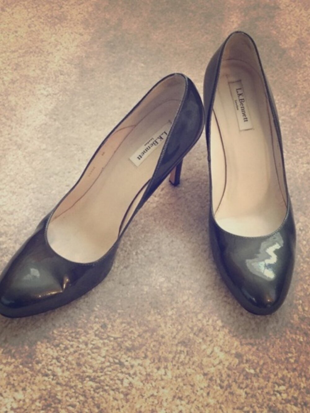L.K.Bennett glossy pewter/bronze pumps.